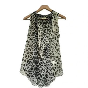 Babaton 100% silk office blouse, animal print top with front  ruffles